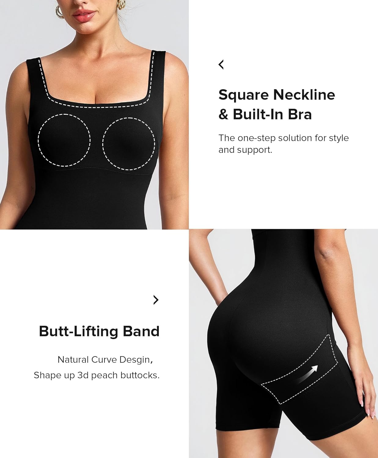 BRXL Built-in Shapewear Jumpsuits for Women Shorts Tummy Control One Piece Bodysuits Built-in Bra Square Neck Sleeveless - Image 5