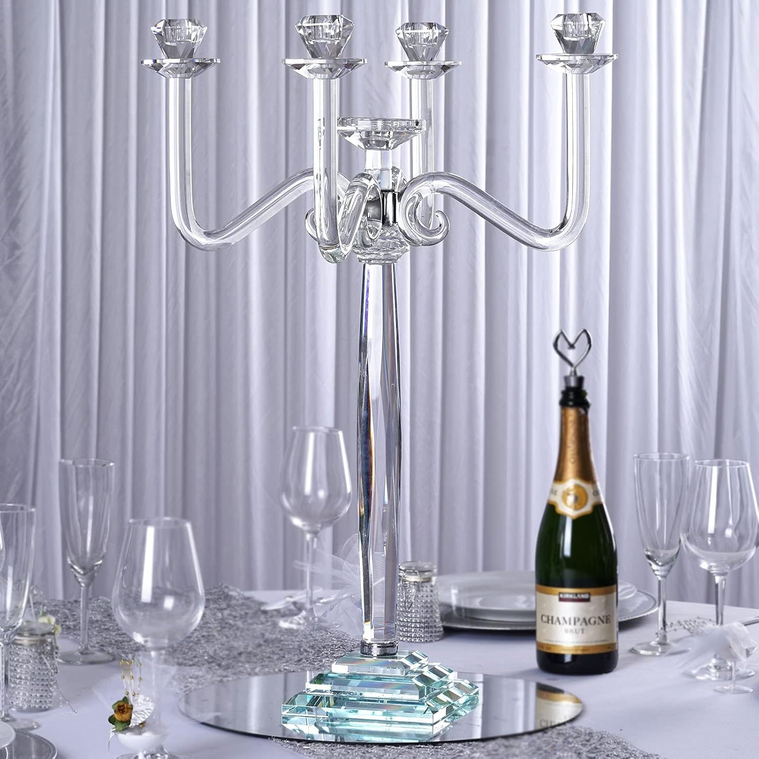 27-Inch Clear 4 Arm Crystal Glass Candelabra Candle Holder - Wedding Party Events Reception Home Decorations Supplies