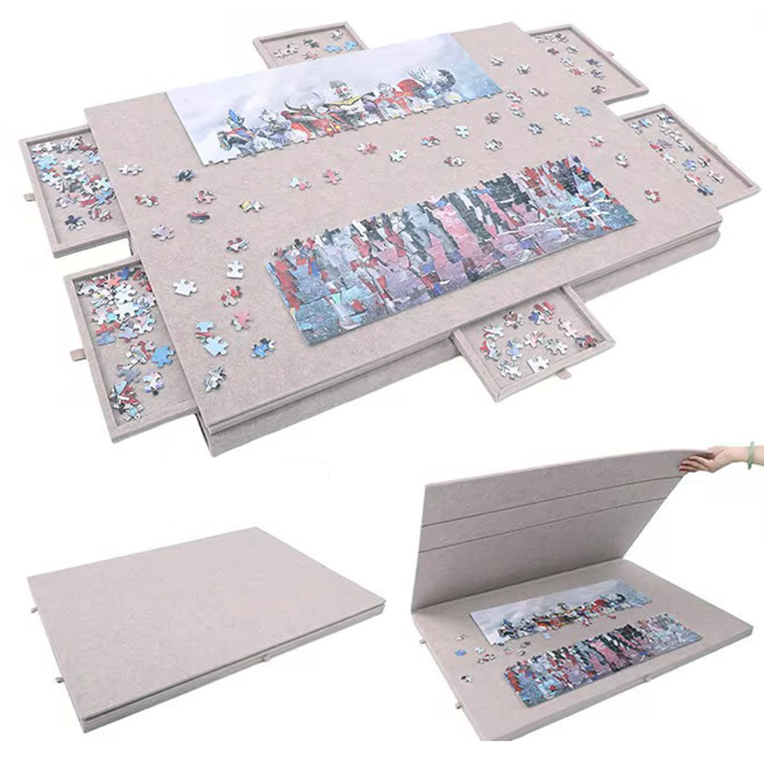 Tavola Pieghevole Per Puzzle Con Supporto e Copertina 2 In 1,Mesa Rompecabezas De 1000 Piezas,Tablero Portátil Con 6 Cajones,Placa De Cubierta Plegable,Fieltro Ligero,Para Adultos y Niños,Kaki