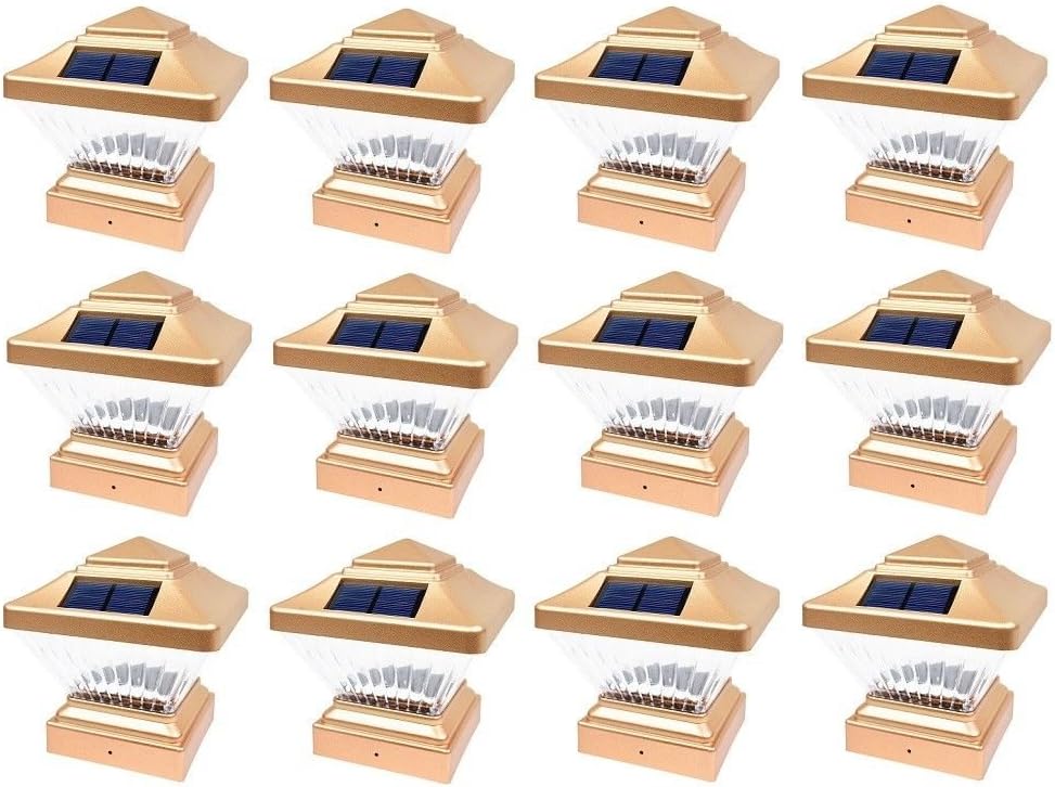 Square Solar LED Light Post Deck Cap 4x4 PVC Fence Style Outdoor Garden Light Landscape Lamp Lawn Vinyl Wood (Copper - 4 Pack)