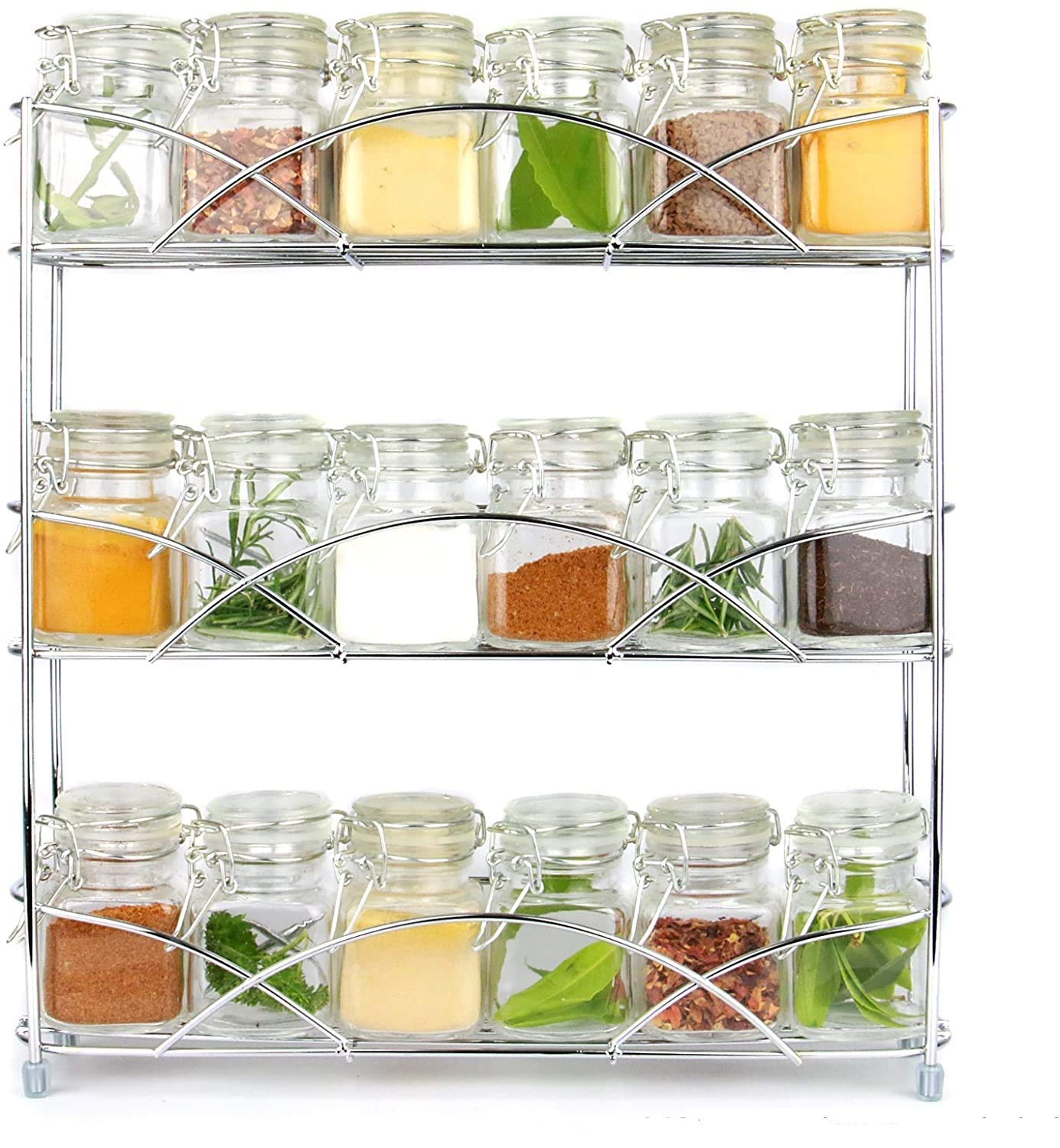 LETTUCE EAT ® 3 Tier Herb & Spice Rack Organiser | Free Standing Non-Slip Modern Design Universal Design Kitchen & Pantry Storage Solution (Silver)