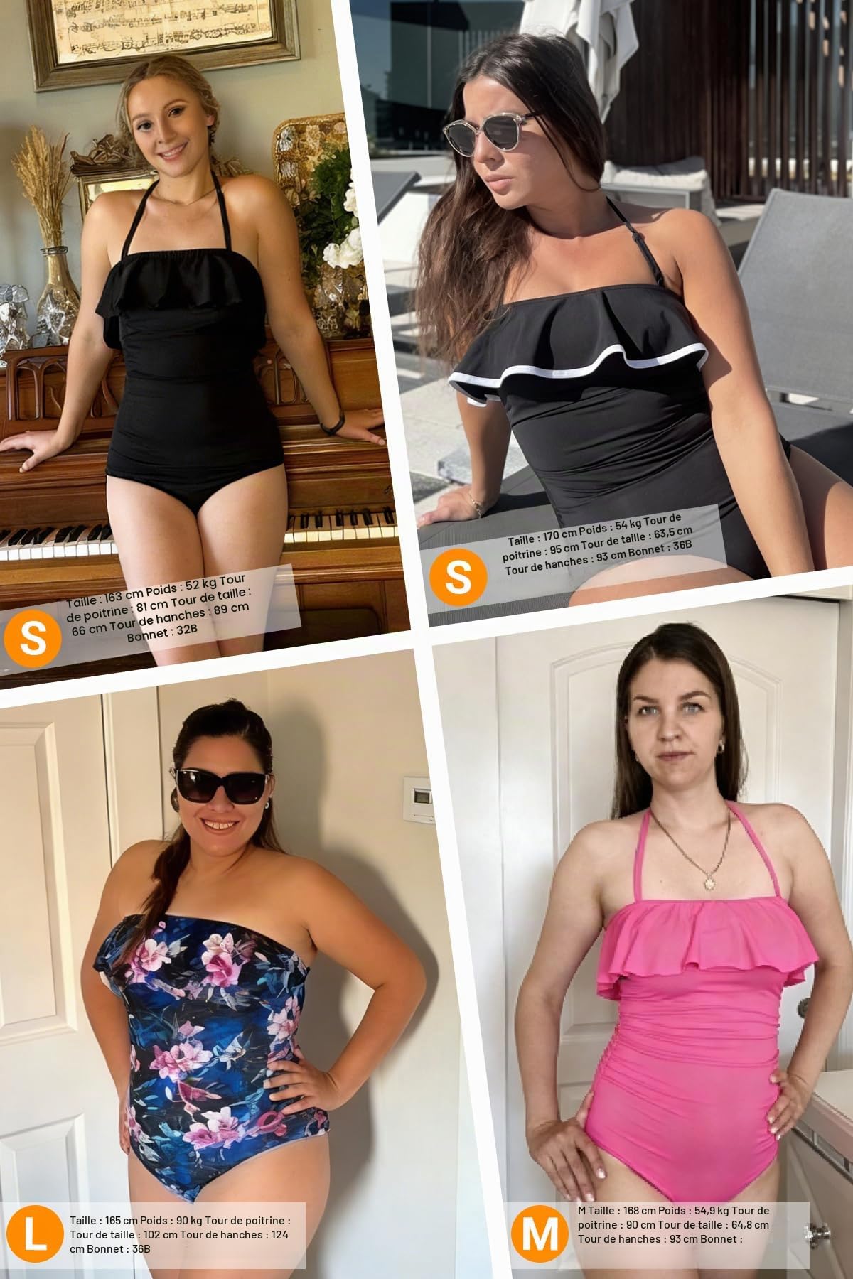 Holipick Maillot de bain une pièce sans bretelles pour femme - Gainant - Bandeau à volants - Maillot de bain amincissant