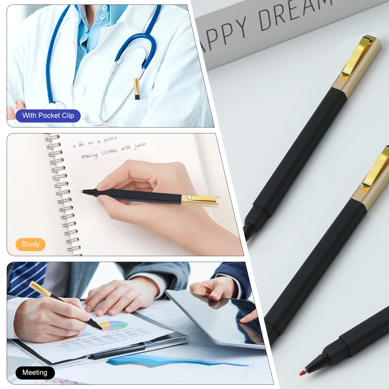 6 Pack Gel Pens Black 0 5 mm Medium Point Gel Ink Black Pens with Cap Quick Drying — view 4