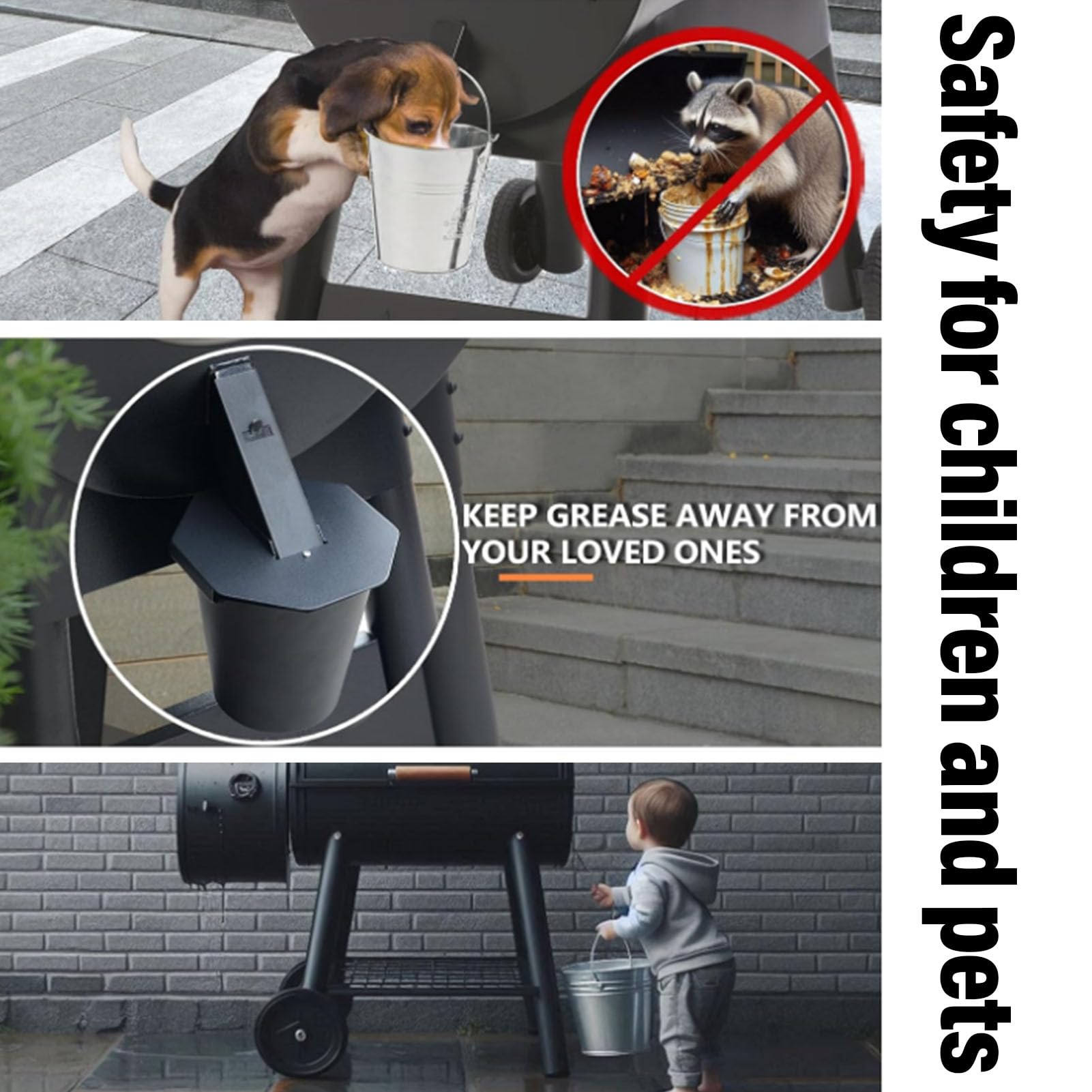 Jiawu Fetteimer für Traeger-Abtropfbehälter, Smoker-Fetteimer passend für Pit, Z-Grill, Traeger, Großer Stahleimer für Smoker-Grill mit Deckel und 12 Einsätzen