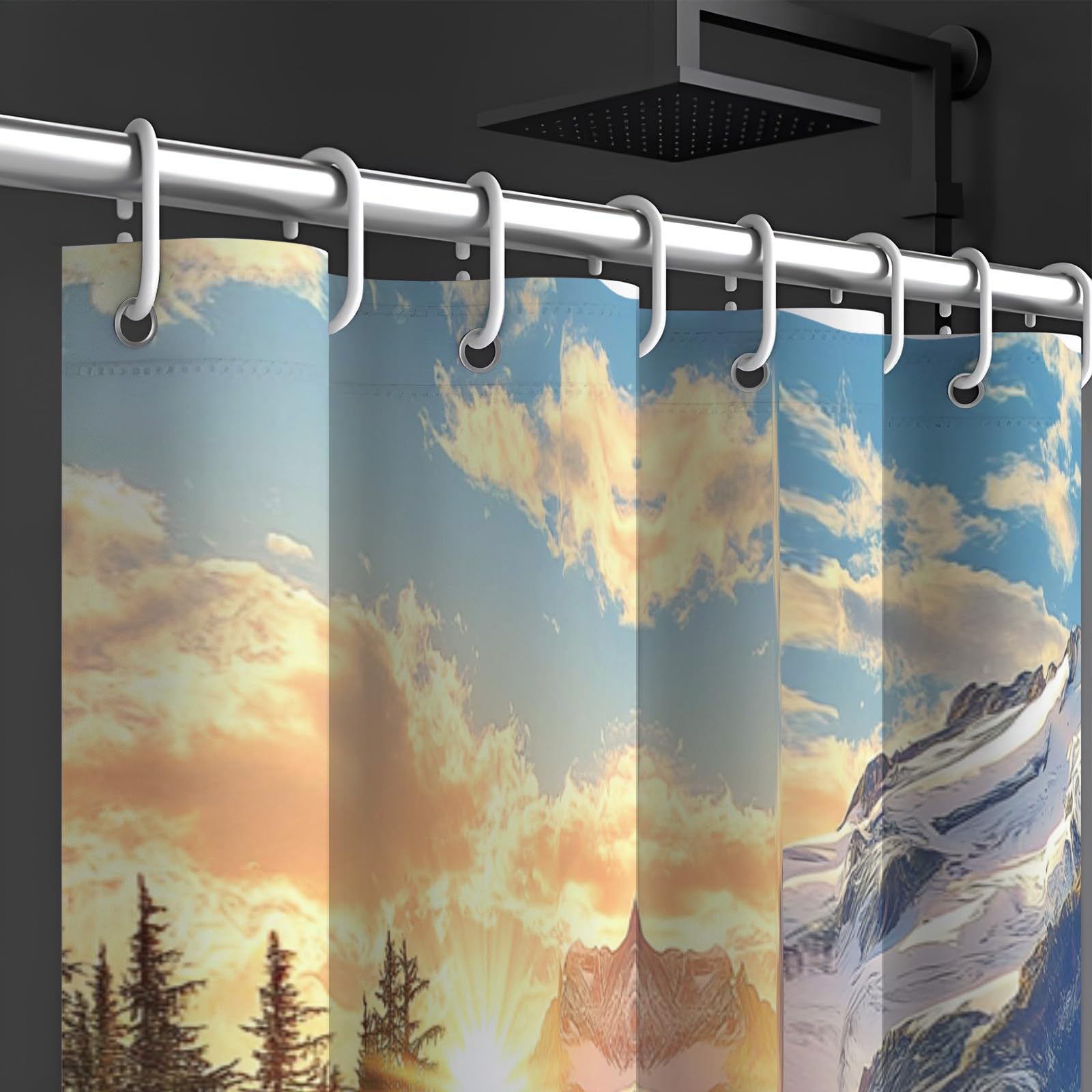 Duschvorhang Bergblick, klarer See Duschvorhänge Anti-Schimmel Wasserdicht Stoff Blickdicht Waschbar Bad Vorhang mit Haken für Badzimmer H200 x B180 cm (1er Pack)