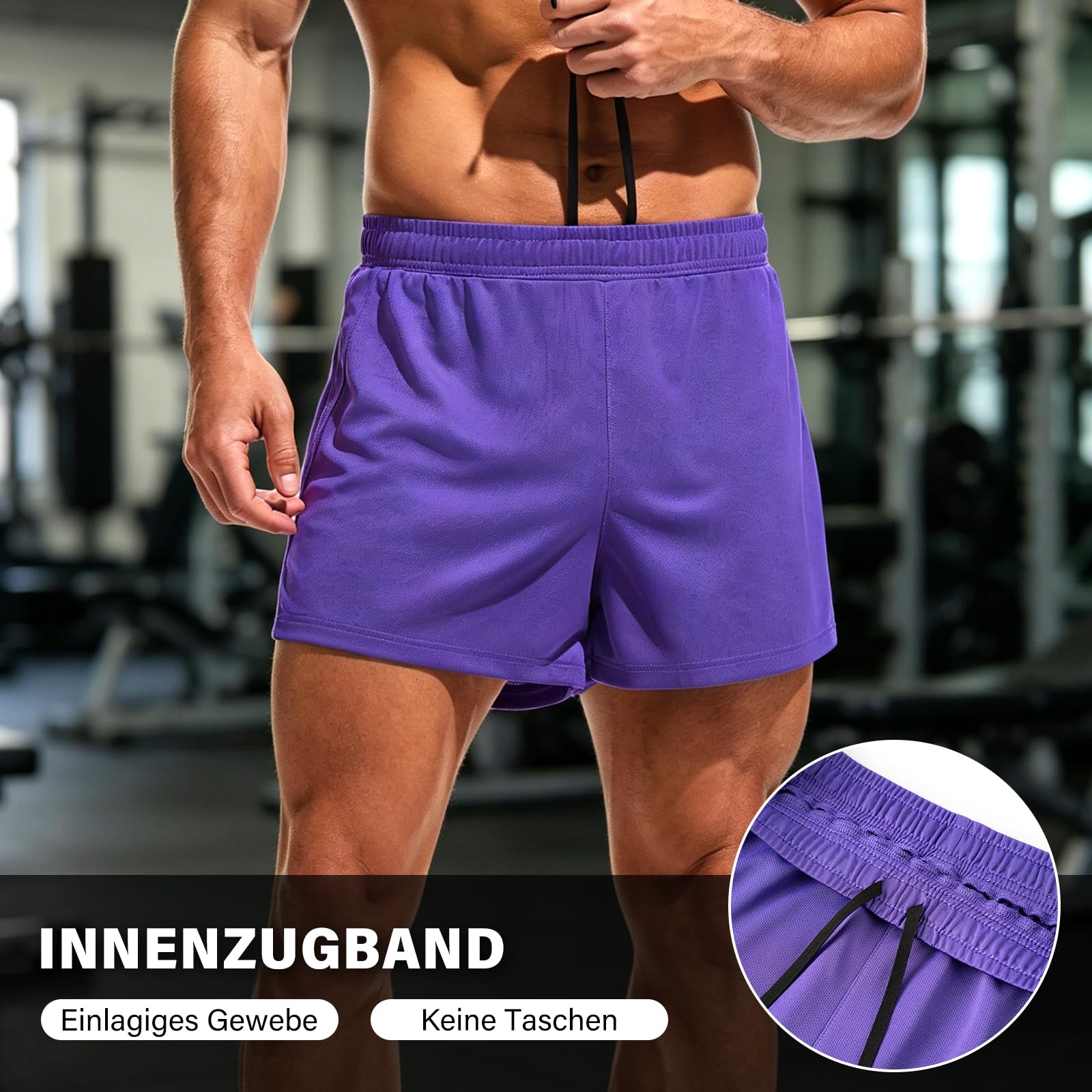 Amy Coulee Short de sport court en maille pour homme - Séchage rapide - Avec cordon de serrage intérieur