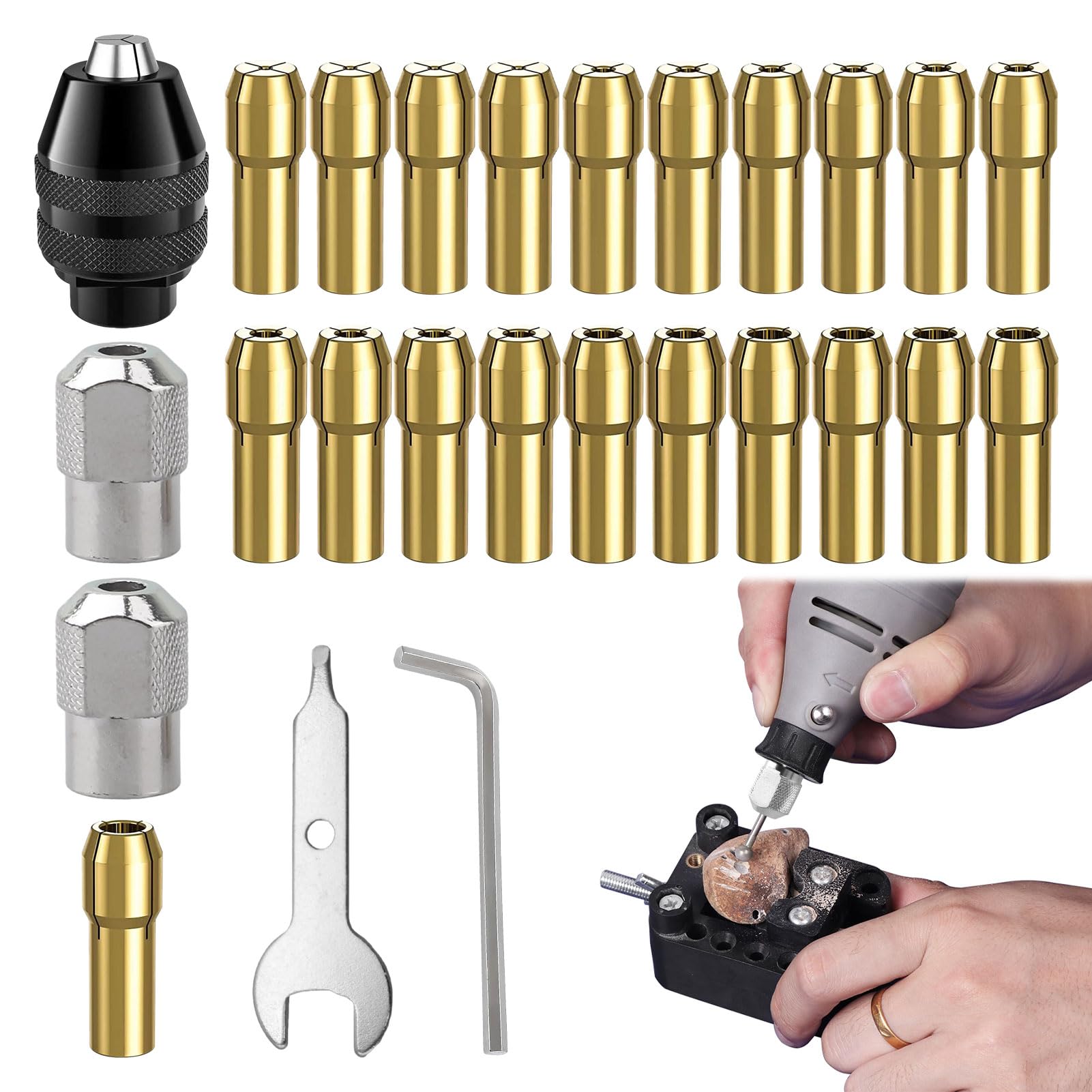 Multi Chuck Set for Dremel Collet Nut Kit,26PCS Chuck Keys for Drill,Drill Chucks Collet Chucks Set 0.5-3.2mm Shank Replacement Accessory for Dremel（3000 4000 7700 8200）