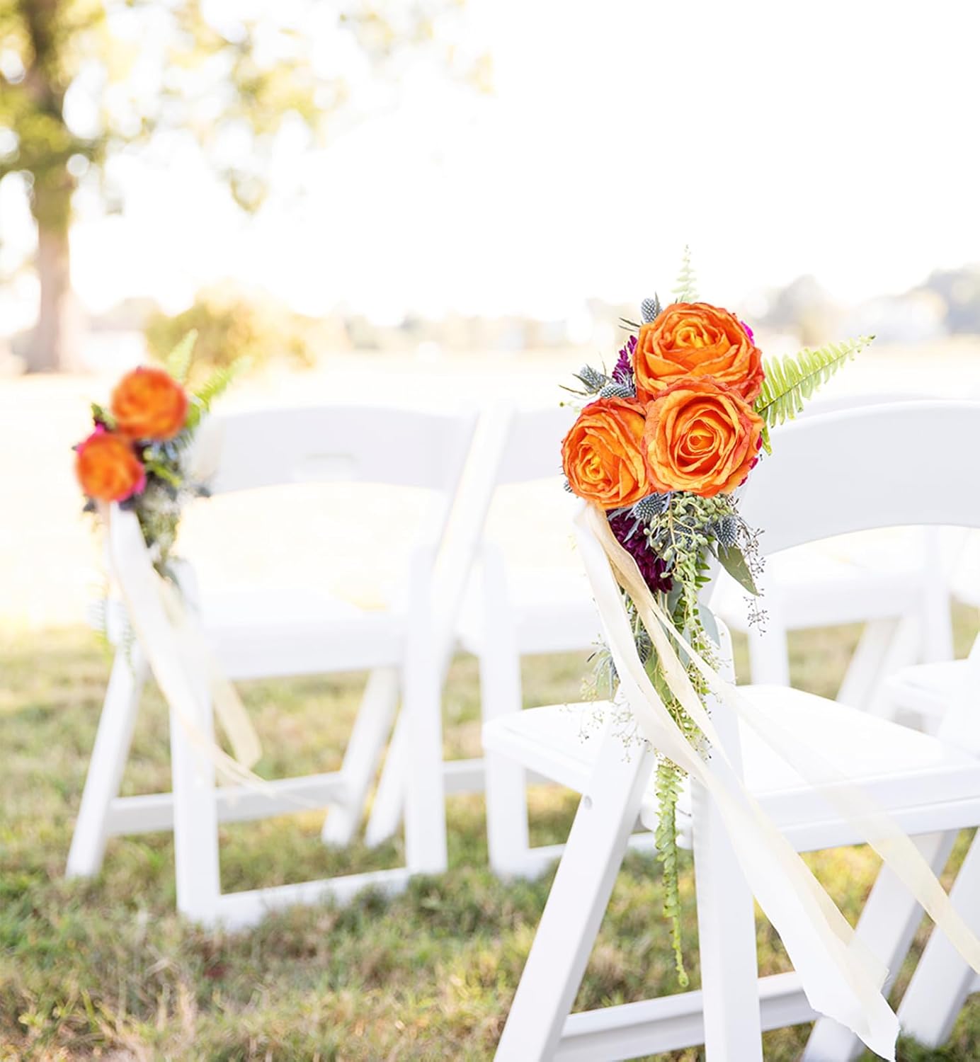 10PCS Orange Roses Artificial Flowers Vintage Silk Fake Flower Bouquet Faux Roses with Long Stems for Wedding Bouquet Table Centerpiece Home Party Decor(Orange) - Image 7