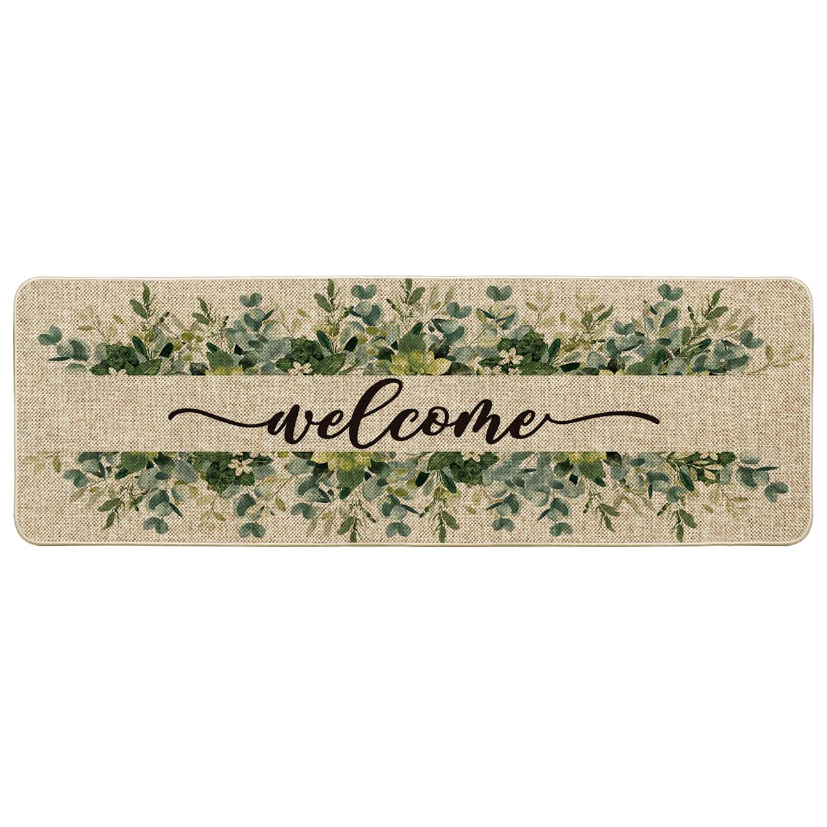 Artoid Mode Eucalyptus Floral Leaves Welcome Spring Doormat, Summer Decor Low-Profile Switch Rug Door Mat Floor Mat for Indoor Outdoor 24x72 Inch