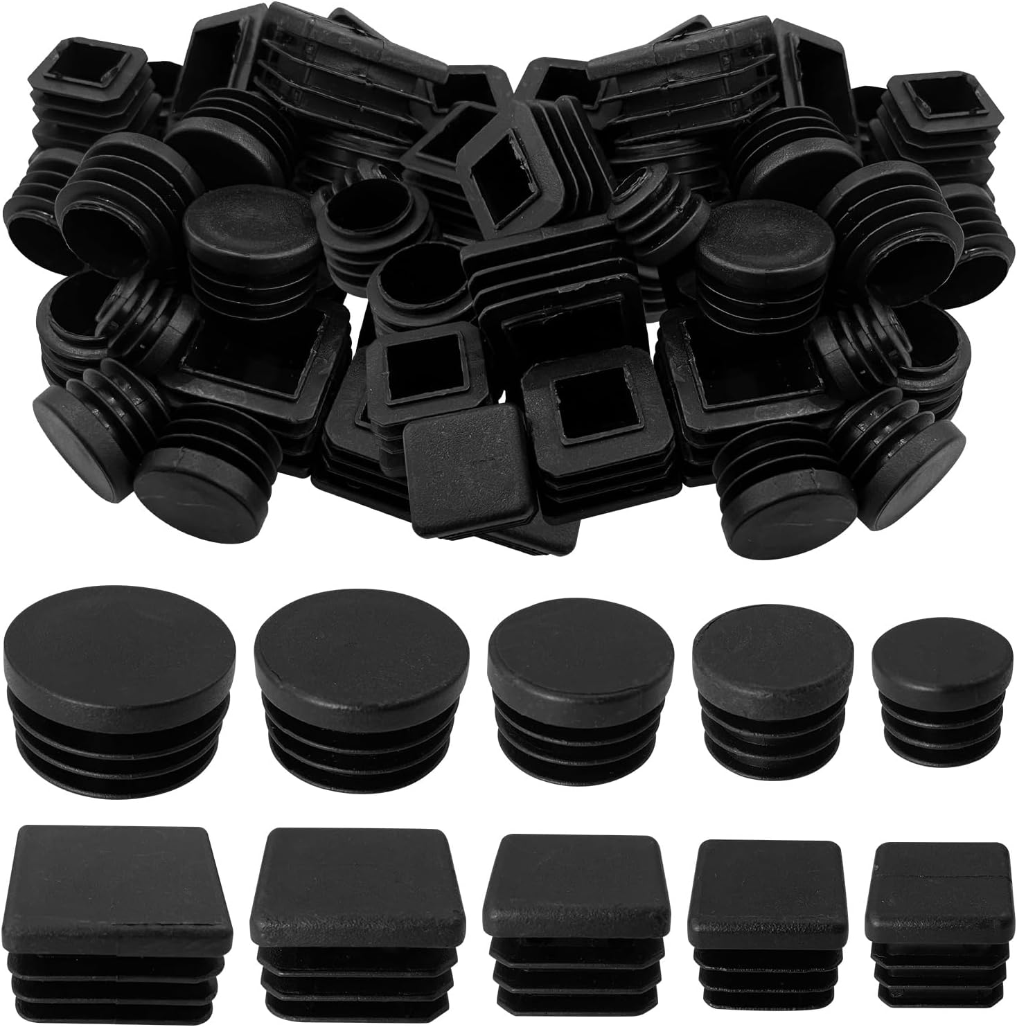 200Pcs End Caps for Tube 3/5" 3/4" 55/64" 1" 11/5” Black