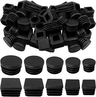 200Pcs End Caps for Tube 3/5" 3/4" 55/64" 1" 1-1/5” Black Round Plastic Plug Square Tubing End Caps Kit, Tubing Post End Cap Plastic Plugs for Metal Tubing Pipe Furniture Protection