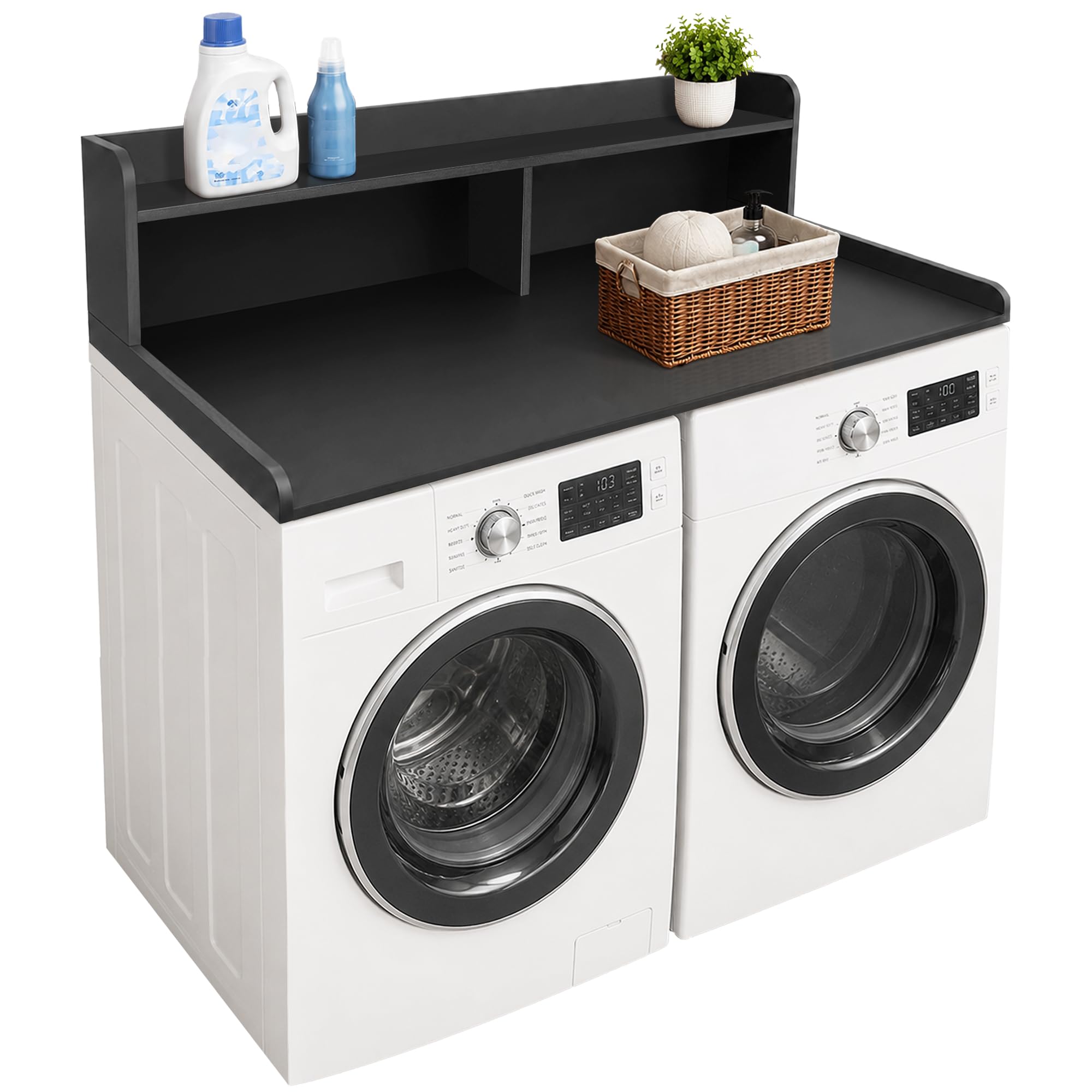 View 1 of [missing hardware and some pieces are broken] Royxen Laundry Countertop with 2-Tier Shelf Universal Fit, Washer and Dryer Countertop with Storage Space, Shelf Height 11.5 Inches, Solid Wood Core, Black