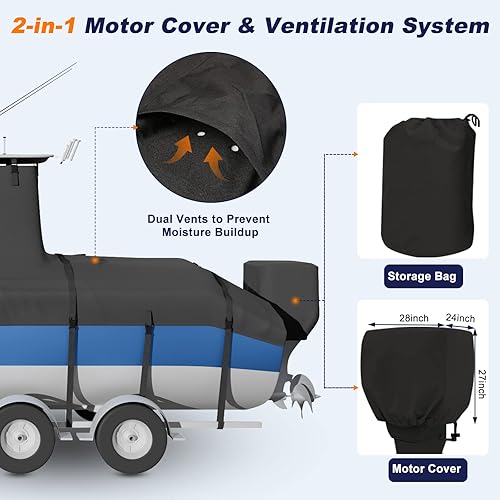 Miniatura 4 de Cubierta de barco 800D resistente para consola central de 20 pies a 24 pies de largo con techo superior en T, cubierta de barco TTOP remolcable 100%