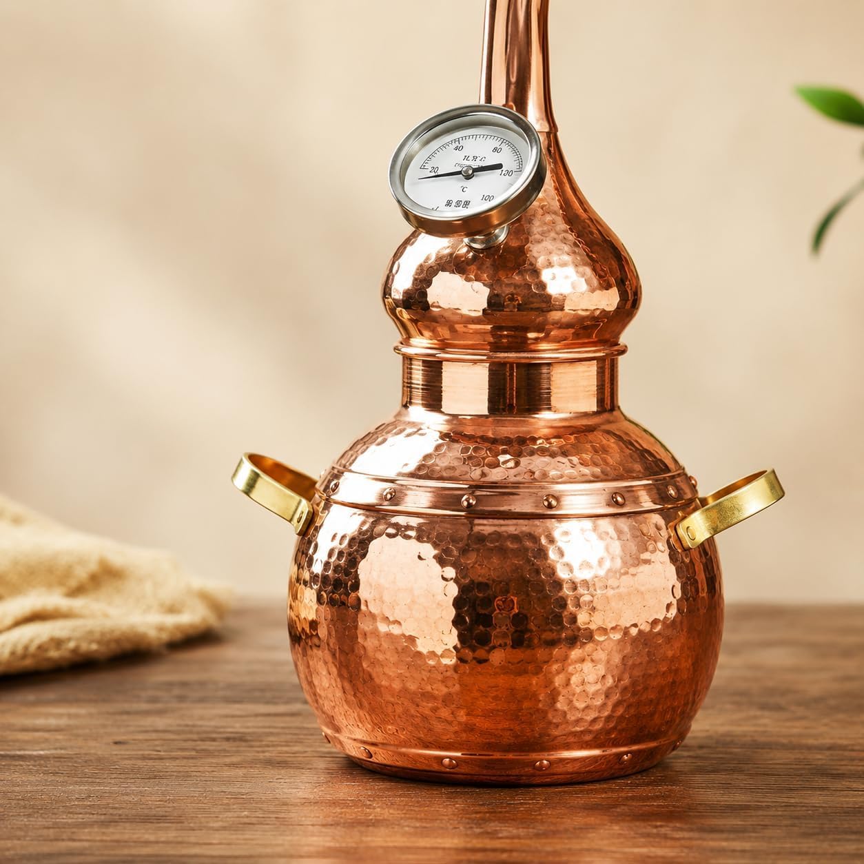 Kit de alambique de cobre puro, destilador doméstico de 3 litros con termómetro, tubo de refrigeración y llama abierta o base compatible con inducción para aceites esenciales e hidrosol