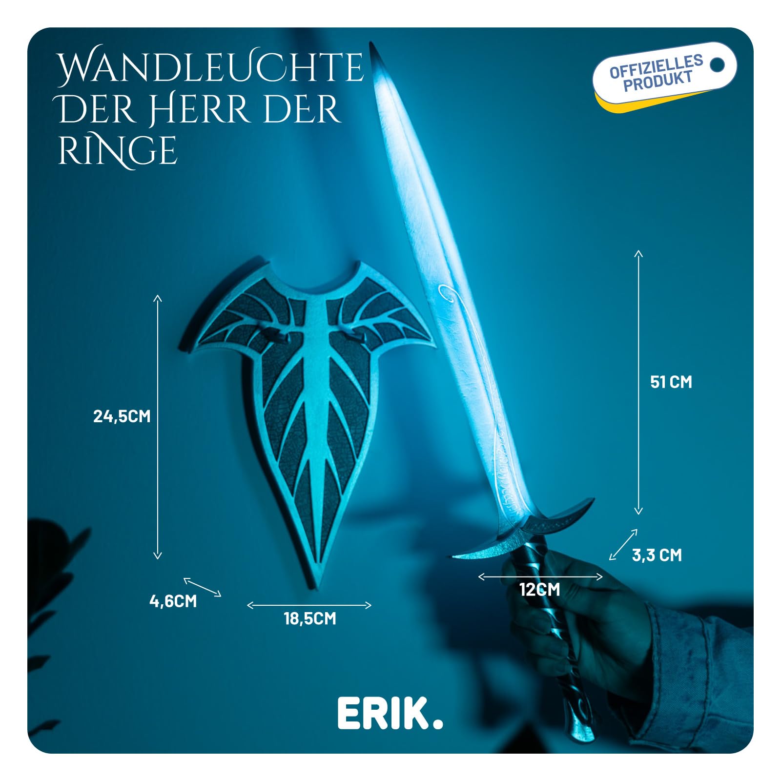 Grupo Erik LED Lampe Der Herr der Ringe Schwert Merch LED Licht Deko-Stimmungslicht Schreibtisch 510Dx33Wx125H mm-Nachttischlampe Kinder und Erwachsene Zubehör-Offizieller The Lord of the Rings