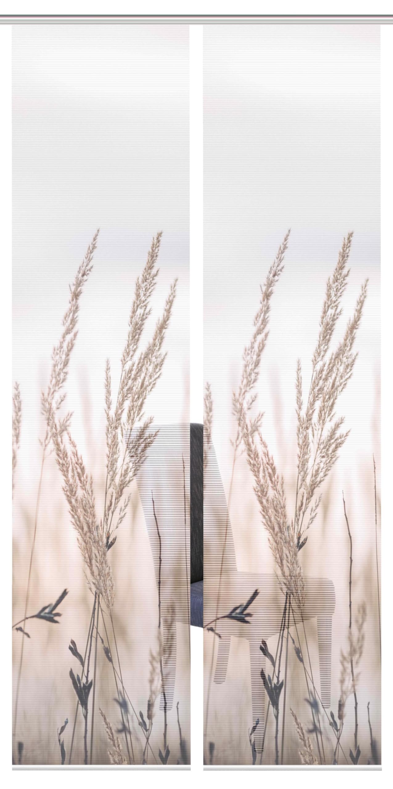 Amazon.de: HOME WOHNIDEEN 55372 | 2er-Set Schiebegardine 'RELVA',  Digitaldruck auf Bambus-Optik, mit abstraktem Grser-Motiv, 260x60cm,  Farbe: Natur