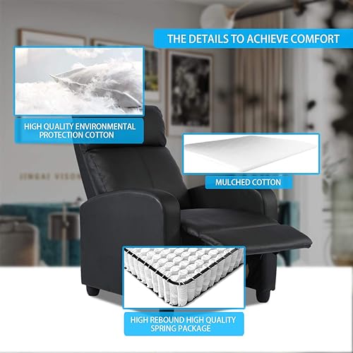 Miniatura 6 de HCB Silla reclinable para sala de estar, muebles de cine en casa, sillas planeadoras modernas con respaldo de ala, sofá individual de piel sintética