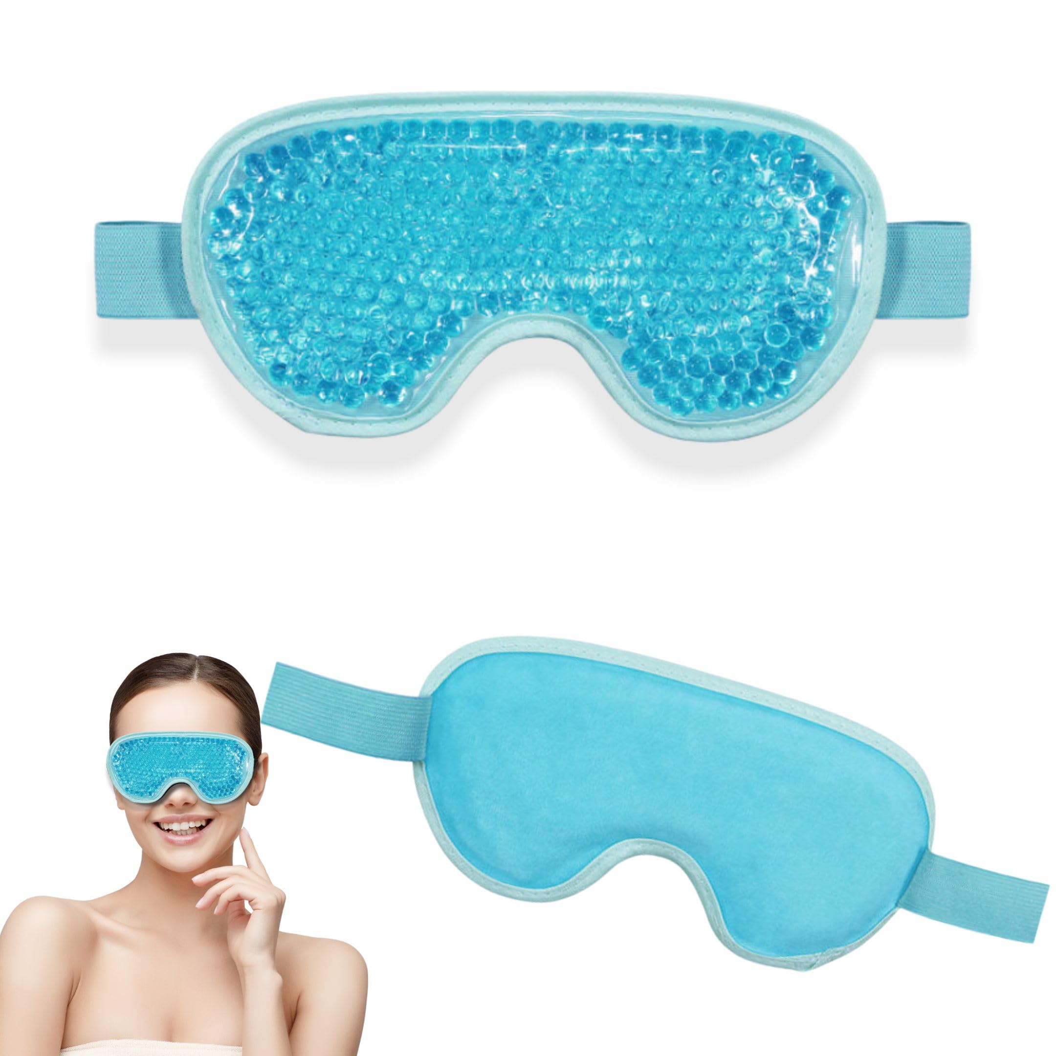 Antifaz Frío para Migrañas. Máscara de Gel para Dolor de Cabeza y Ojos Secos. Alivio Rápido para Migraña, Blefaritis y Parches Ojeras y Bolsas,Antifaz Dormir y Mascarilla Refrescante (AZUL)