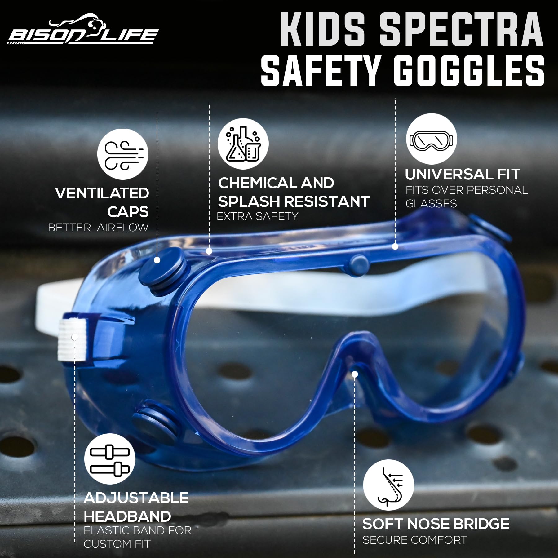 BISON LIFE Gafas de seguridad para niños, a granel, gafas protectoras ANSI Z87.1, gafas de seguridad para niños, paquete de gafas de seguridad científica