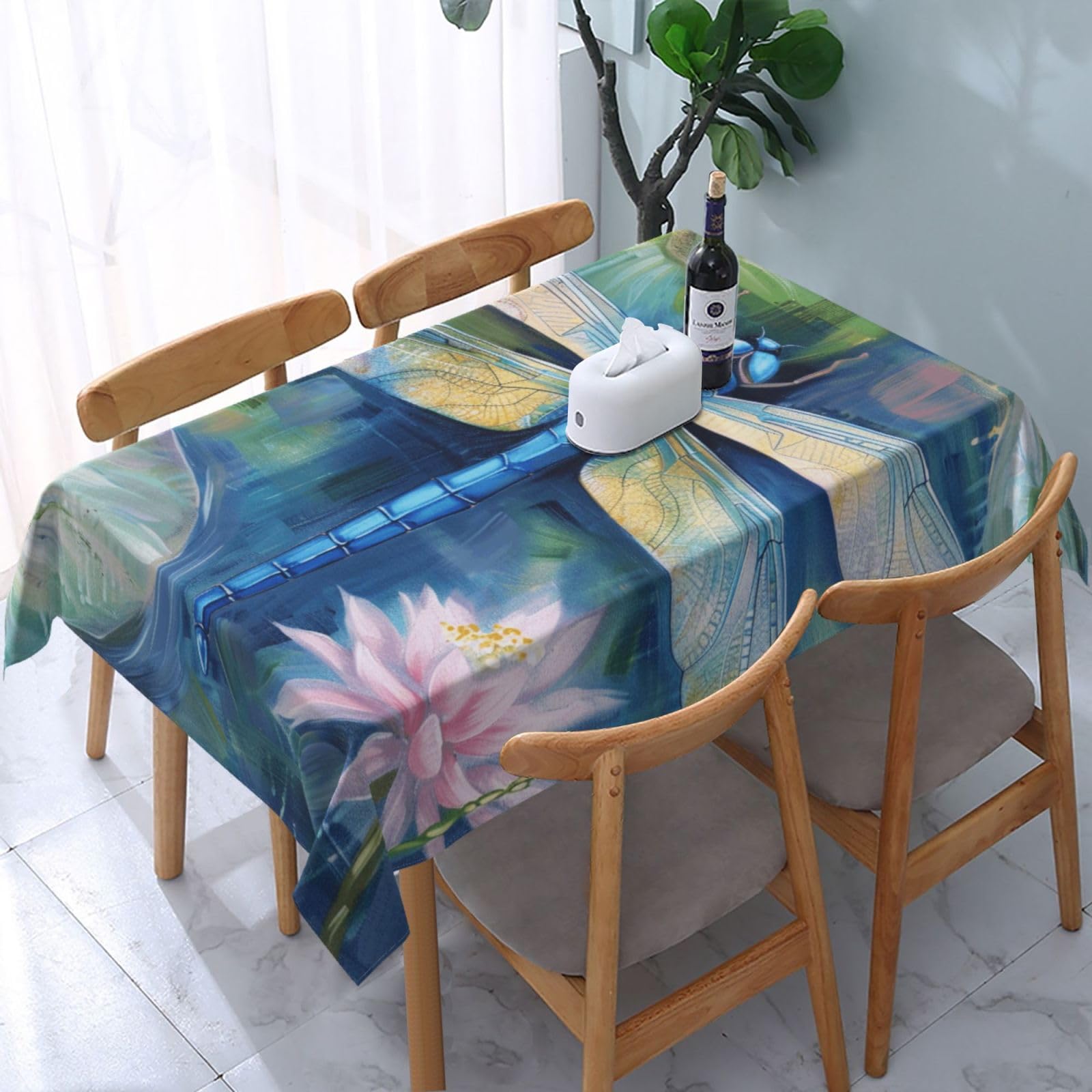 WPKJU Dragonfly Painting Printed Tablecloth Water Resistant Table Cover Washable Rectangle Table Cloth for Tables 54x72 in