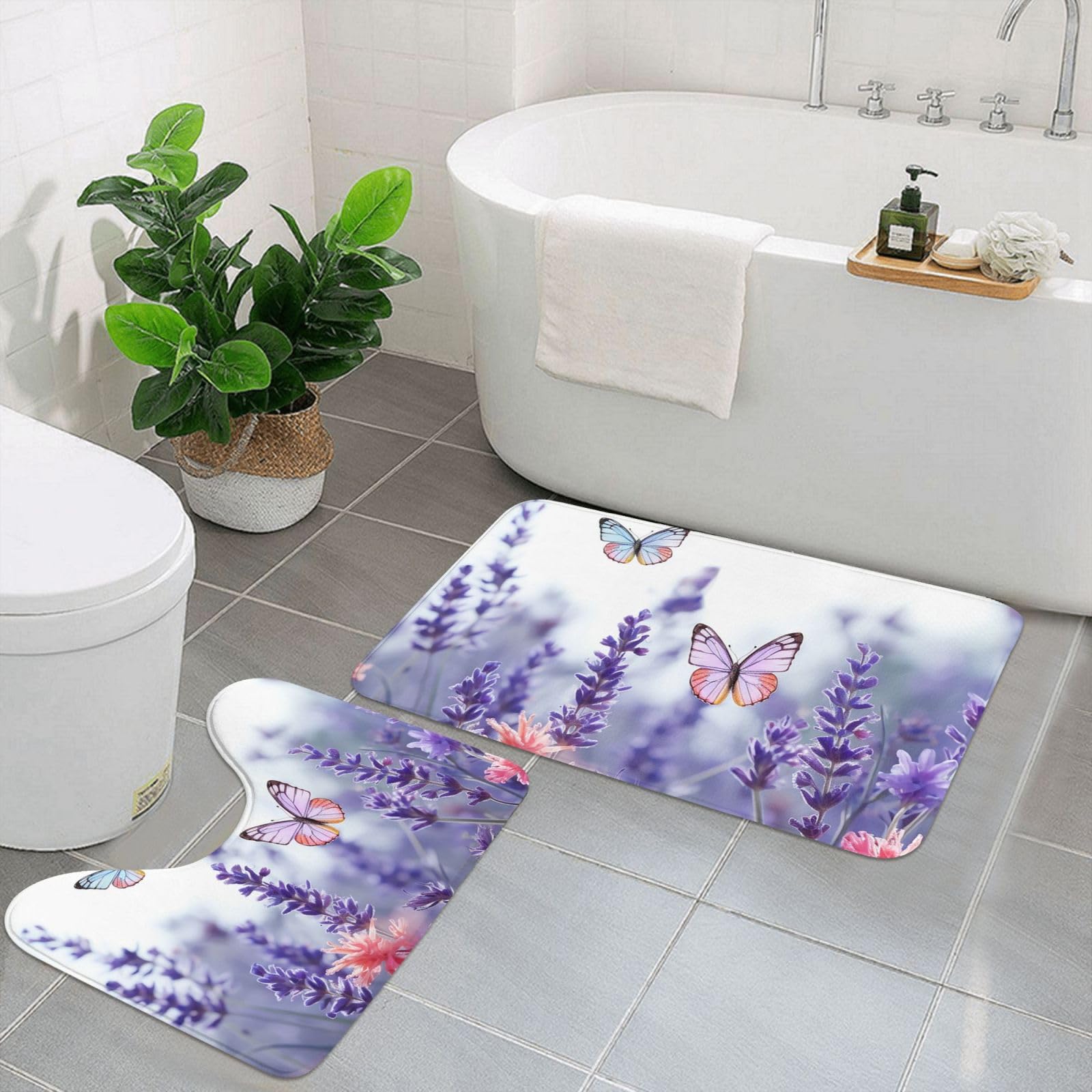 Tapis de bain antidérapant noir en microfibre absorbant et tapis WC en U