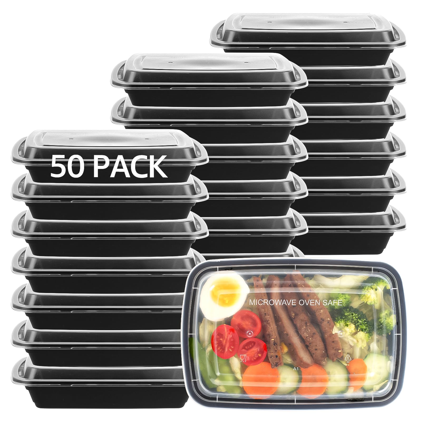 50 PACK, 24 oz. Meal Prep Containers, Extra Large & Thick Food Storage Containers with Lids - BPA Free Stackable Microwavable & Dishwasher Safe, Travel, To Go, Bento Box (50, Rectangle - 28 oz.)