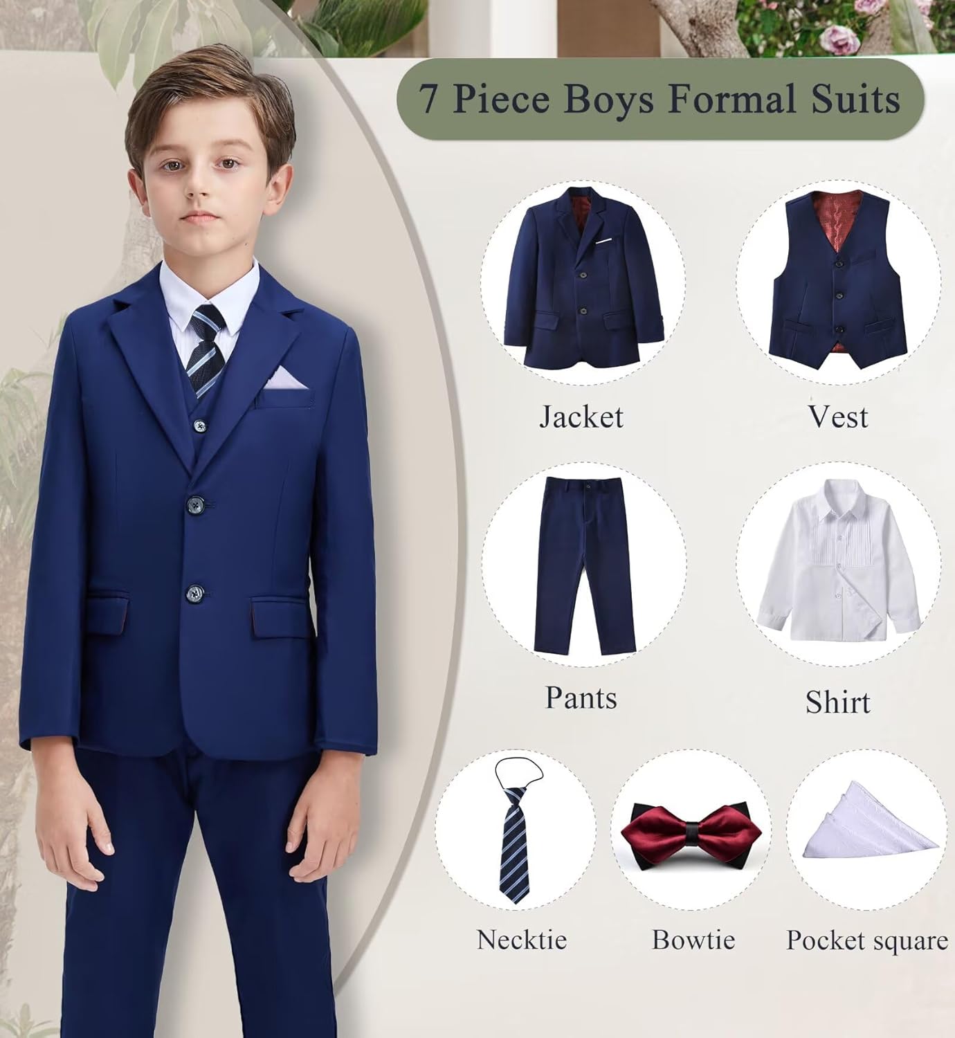 Boys Suit Kids Tuxedo Suits for Boys Formal Blazer Suit Set Easter Wedding Outfit with Tie and Pocket Square - Image 2
