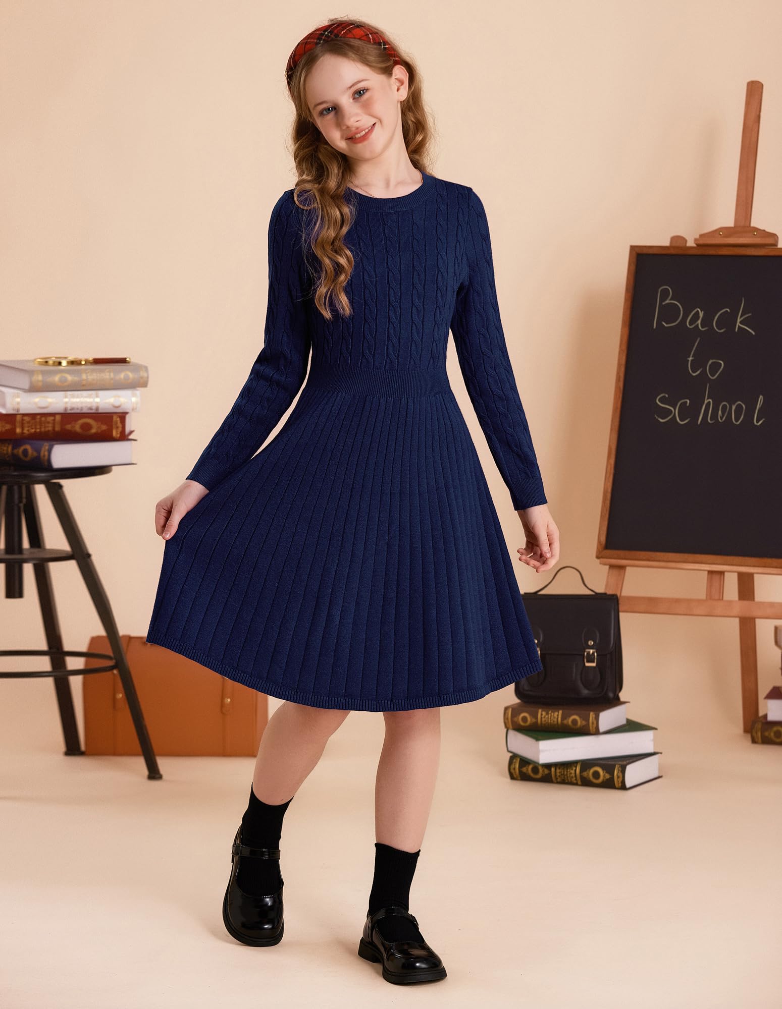 GRACE KARIN Vestido de manga larga para niña, elegante, cuello redondo