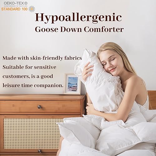Miniatura 2 de warmcloud Lujoso edredón de plumas de ganso tamaño Queen, edredón premuim Don para todas las estaciones con funda de algodón agradable a la piel,