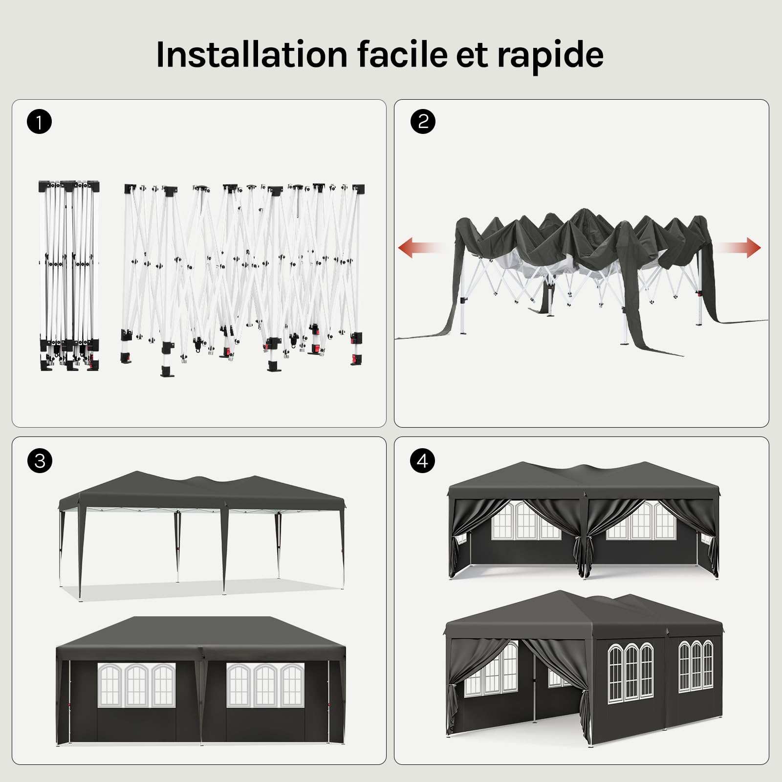 WOLTU Pavillon de Jardin 3x6m Pop up Barnum Pliant avec 6 parois Gris
