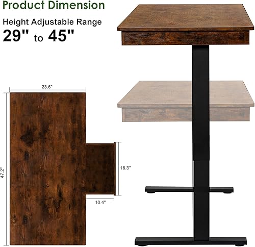 Miniatura 3 de Escritorio eléctrico de pie con cajón, escritorio de altura ajustable de 48 x 24 pulgadas con carga inalámbrica de 12 W, escritorio de madera de una