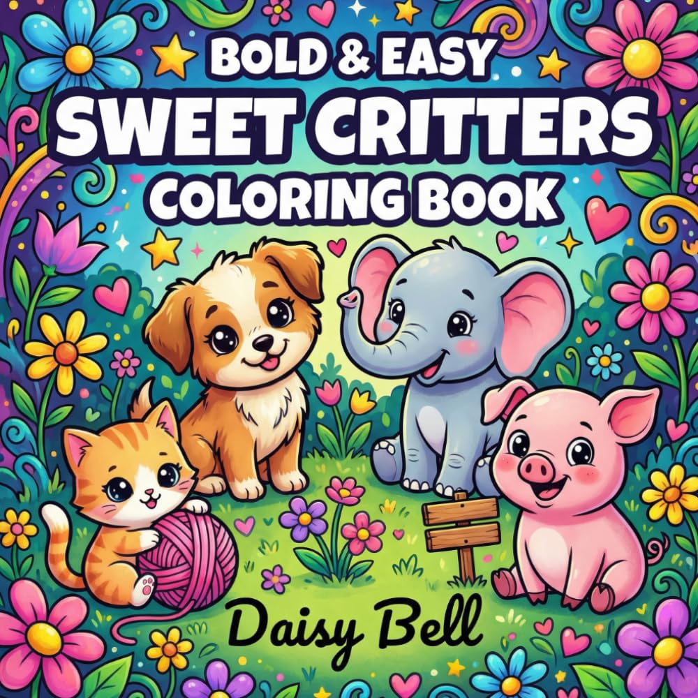 Sweet Critters: Bold And Easy Animal Coloring Book Featuring Adorable Creatures For Mindfulness Relaxation And Simple Stress Relief For Adults And Kids
