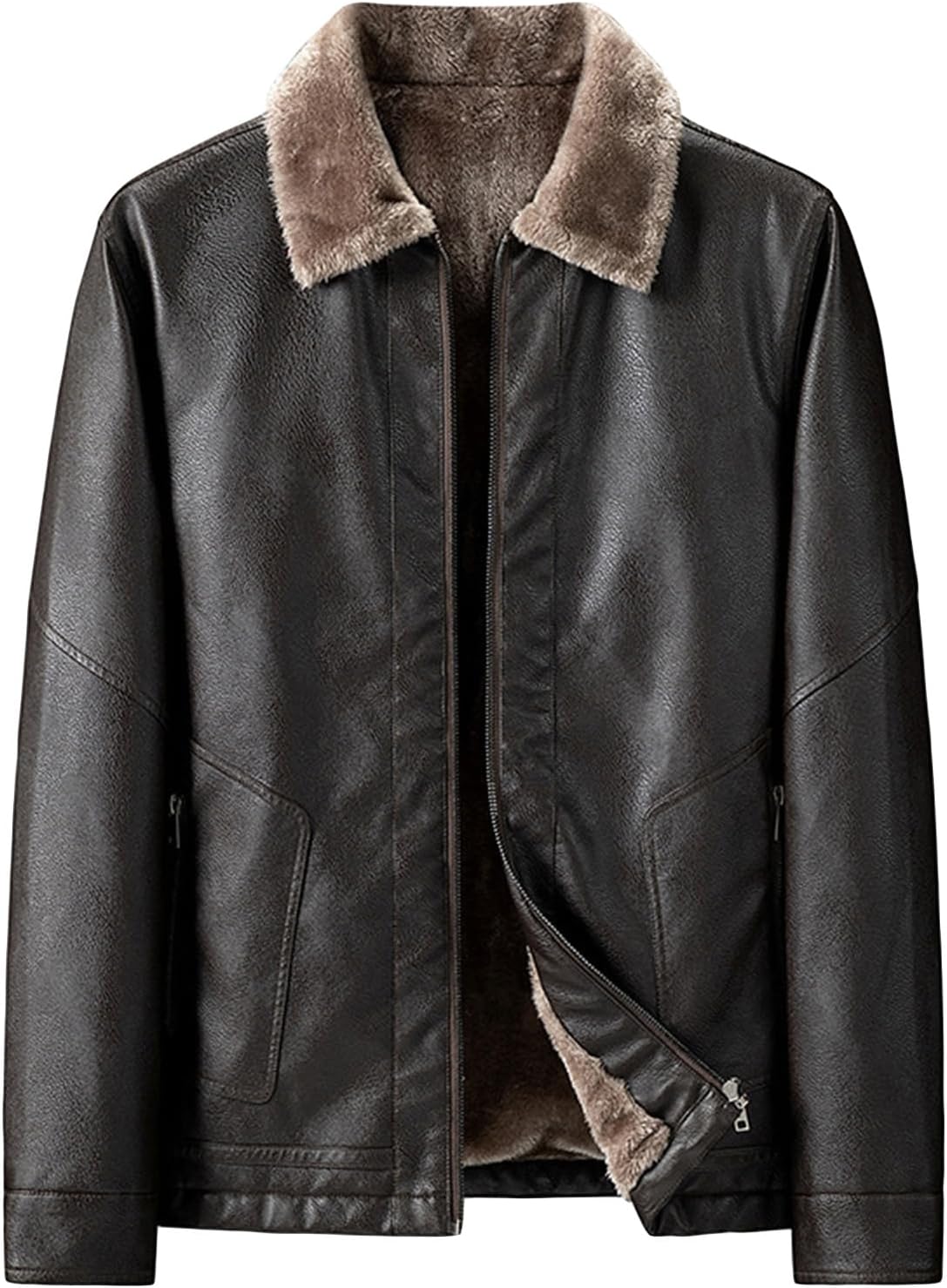 Men's Warm Leather Jacket Male Thicken Slim Fit Faux Leather Coat Men Standing Collar Casual Winter Leather Jacket