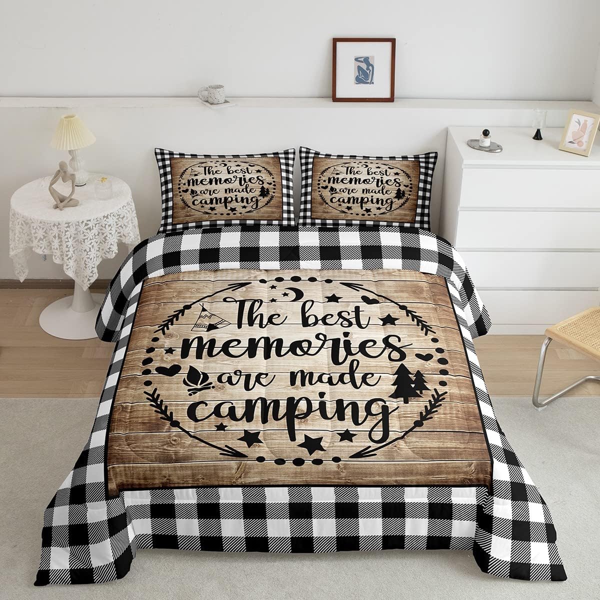 Happy Camping Comforter Set King Size,Camper RV Trailer