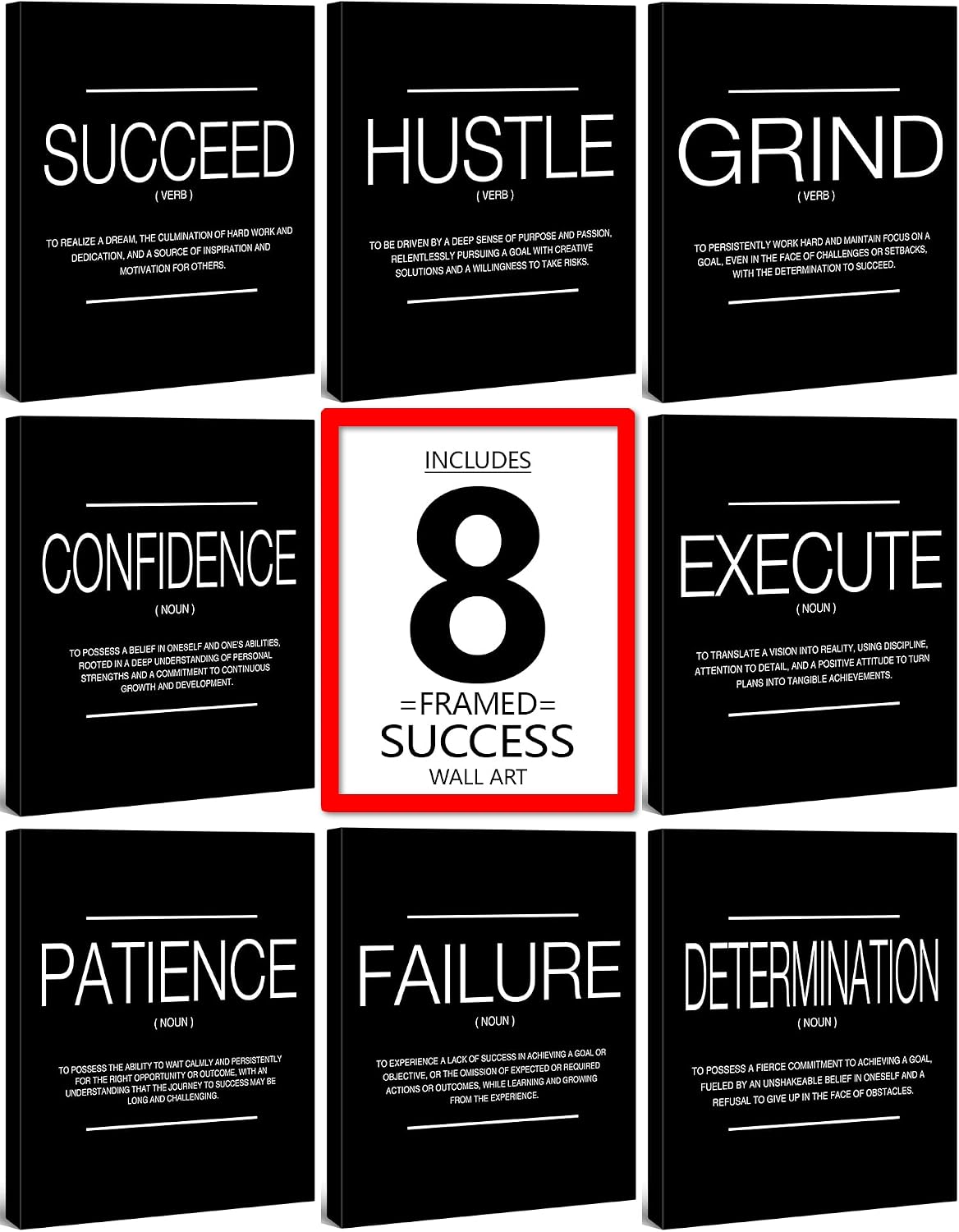 8 Pieces FRAMED Motivational Posters Canvas Wall art