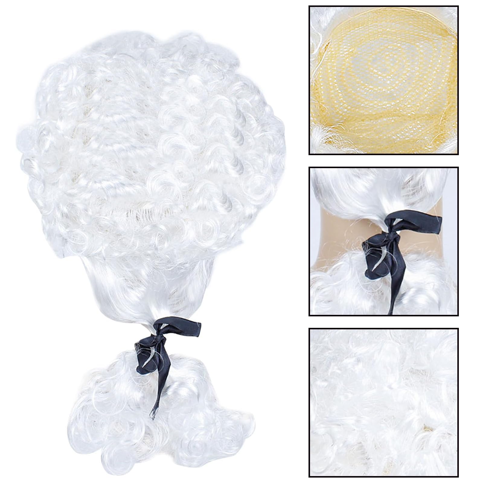 4pcs Judge Court Lawyer Costume Accessories Wig, Wave Hairpiece,Halloween Makeup Themed Party, Fancy Costumes, Role-Playing(White) - Image 3