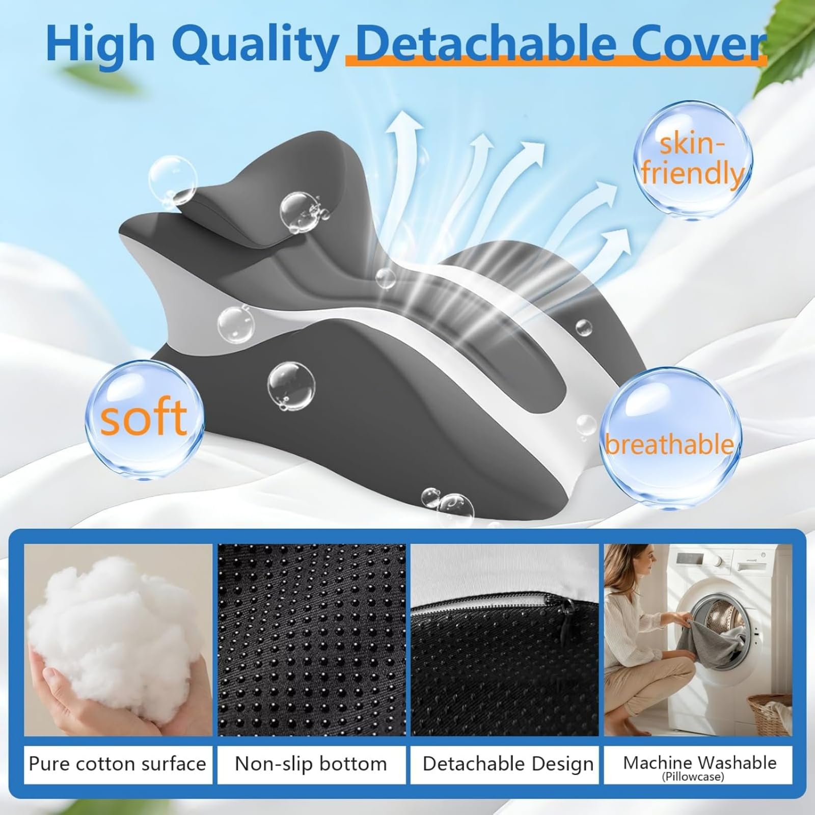 Cojín De Contorno Ventral con Espuma Viscoelástica, Almohada De Cama con Soporte De Cuello Extraíble, para Ver Videos, Leer, Jugar Y Elevar Las Piernas, Tamaño para Espalda,Azul