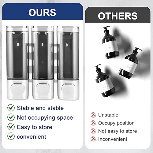 Miniatura 5 de 6pcs Shampoo and Conditioner Dispenser No Drill Shower soap Dispenser Wall Mounted 3 Chamber for Bathroom, Kitchen,Hotel Pumps are Easy to use No