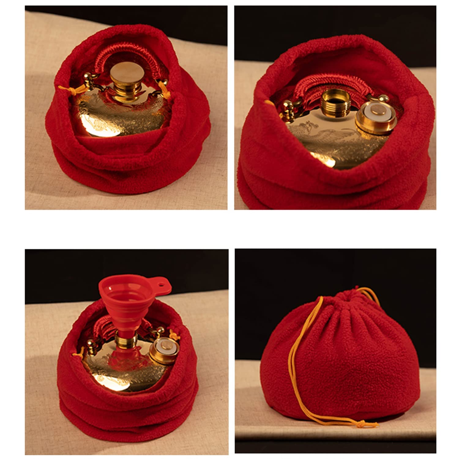 Retro Kupfer Wärmflasche Mit Bezug, Auslaufsicher Wärmeflasche 3L 2L 1,5 L1L 0,6 Groß Wärmflaschen Für Kinder Und Erwachsene (Size : XXL)