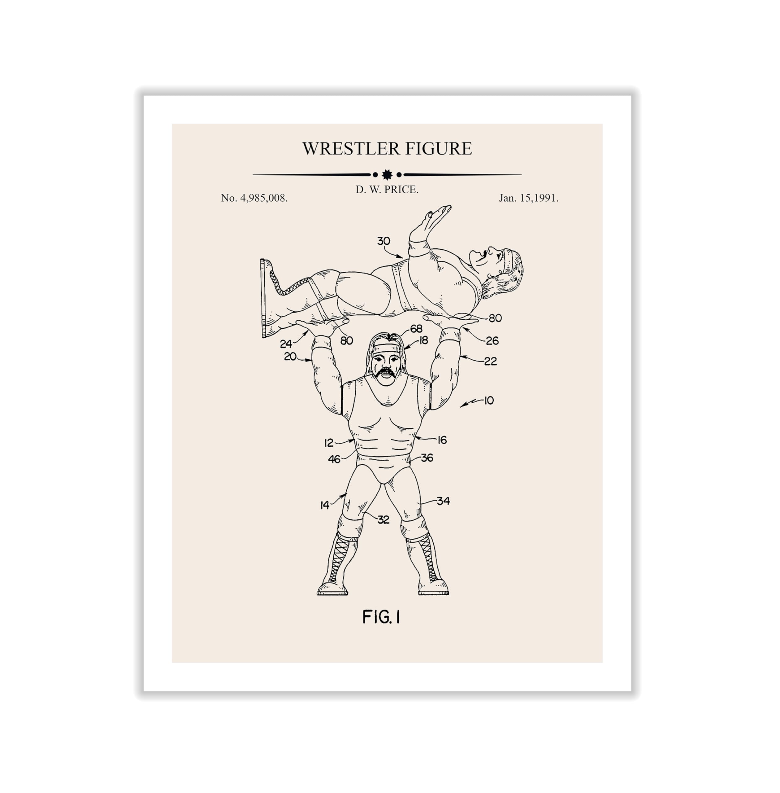 Poster Master Wrestling Blueprint Canvas - Action Figure Patent Print - Wrestler Figure Art - Technical Drawing Wall