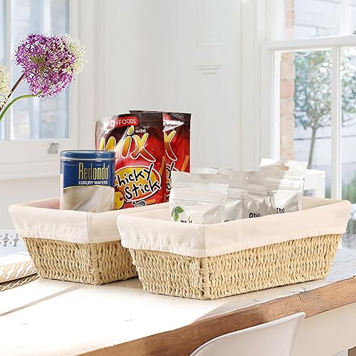 Miniatura 6 de Vagusicc Cesta de almacenamiento, juego de 3 cestas de mimbre de cuerda de papel tejida para almacenamiento con asas, cubos grandes de 15 pulgadas,