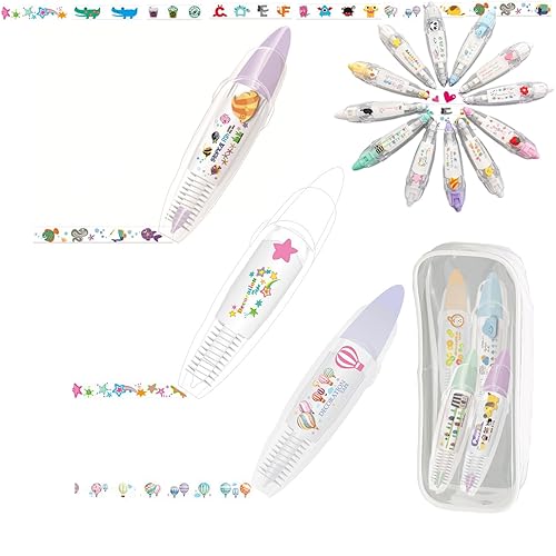Bolígrafo decorativo tipo prensa de animales lindos, bolígrafo de cinta decorativa de encaje para bricolaje, cinta decorativa con patrón de dibujos