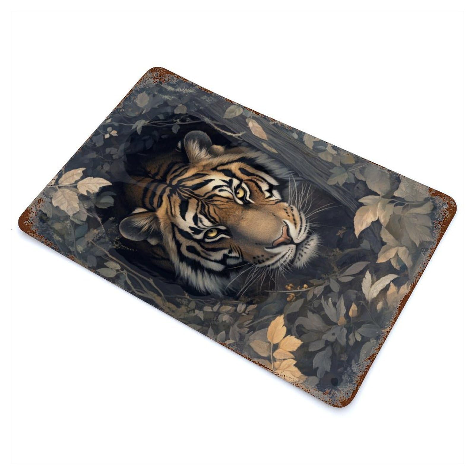 Garage Style Tiger in The Jungle Rusty Metal Tin Sign 11.8"x7.9", Farmhouse Wall Decor for Bar And Workshop
