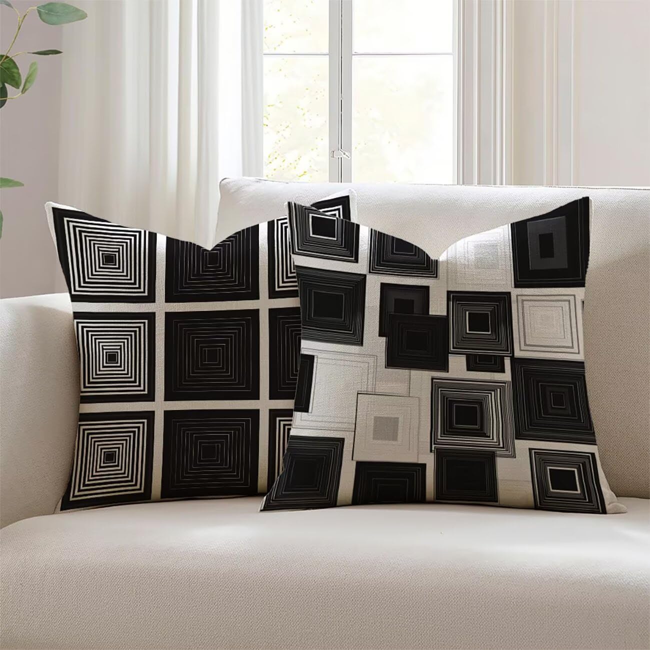 Housses de coussin de jardin imperméables blanc 24x24 lin déperlant pour canapé salon JL-4602