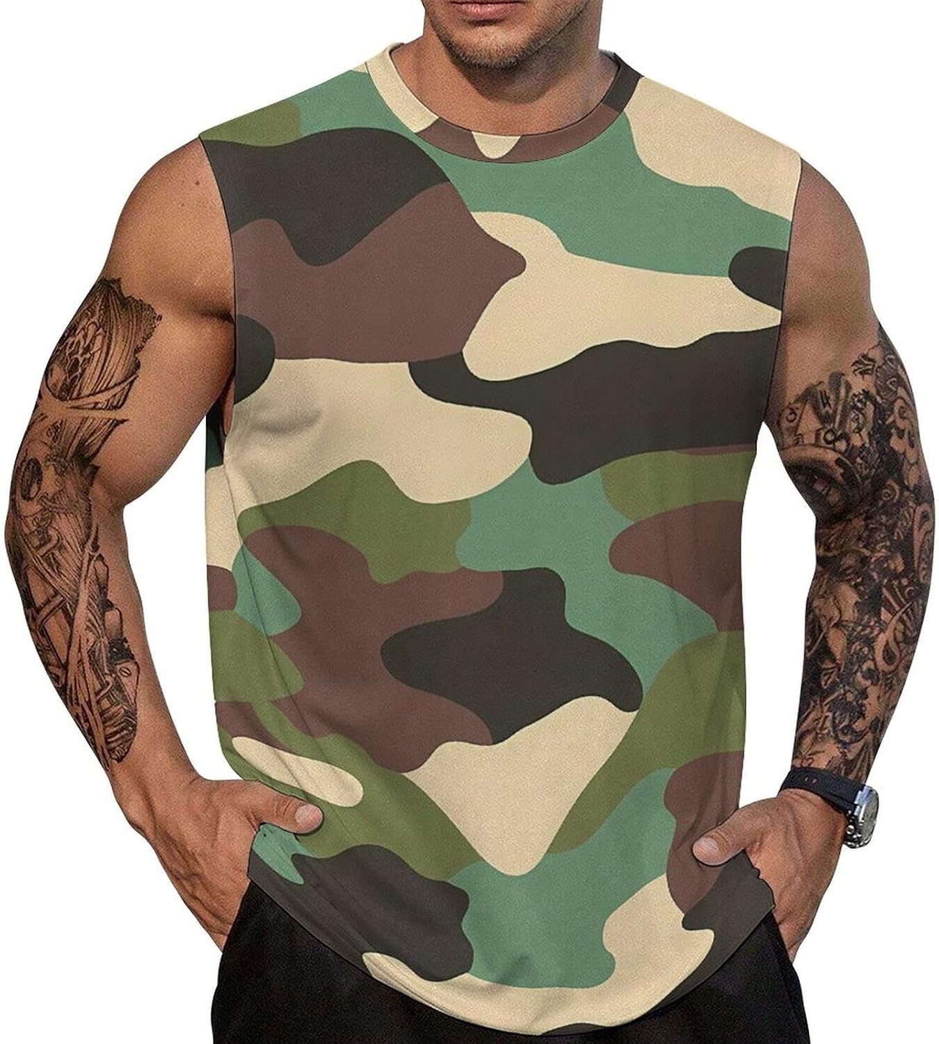 Camouflage Men Summer Sleeveless Crew Neck Top 5XL