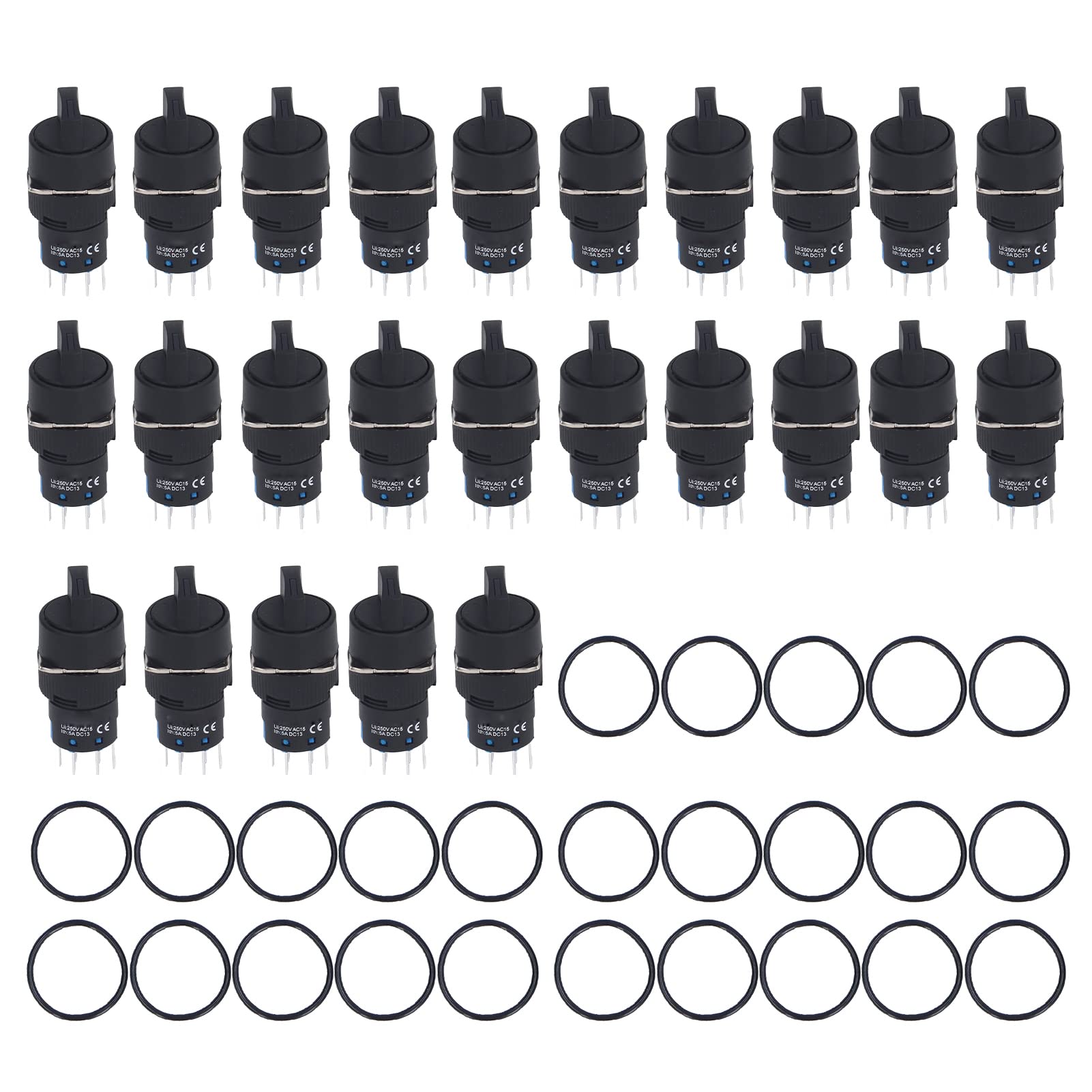 25 Interruptores de Perilla de 16 Mm, Interruptor Giratorio con Luz AC DC 12 V, Contactos Plateados, Selector Redondo Autoblocante de 3 Posiciones para Máquinas Herramientas, Equipos