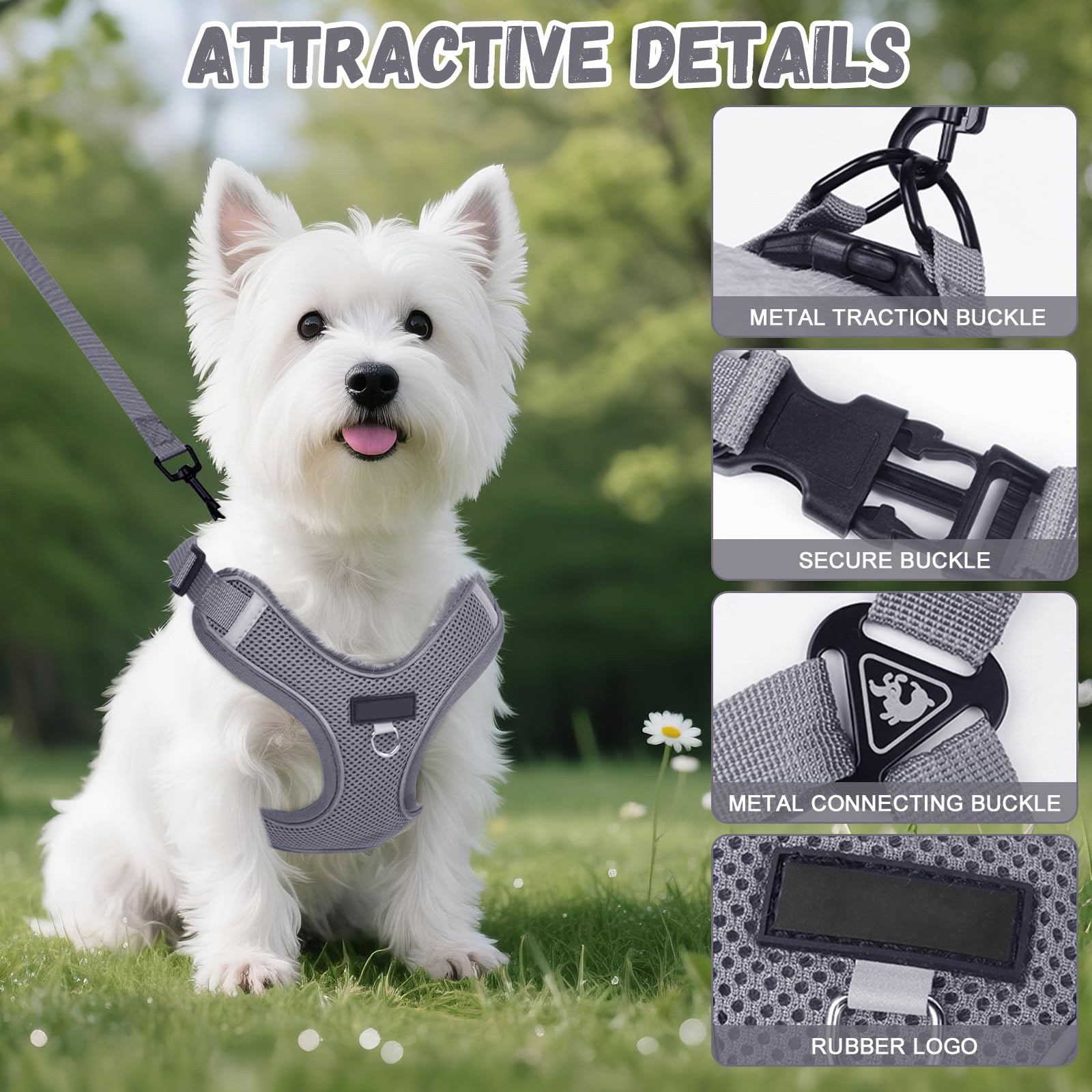 Dog Harness and Lead Set for Small and Medium Dogs Reflective No Pull Dog Harness with Comfort Padding - Image 3