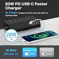 Vista 3 de Regleta de alimentación con abrazadera de escritorio de 3 salidas con 4 puertos USB, protector de sobretensiones de montaje en borde de escritorio