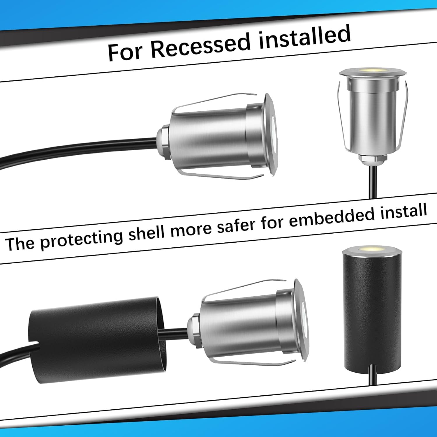 LED Deck Lights Kits with Protecting Shell, Aluminum Φ1.65in Low Voltage 12V IP67 Waterproof, Recessed LED Outdoor Stair Step Landscape Lighting for Yard Floor Patio Kitchen Decoration, 6 Pack
