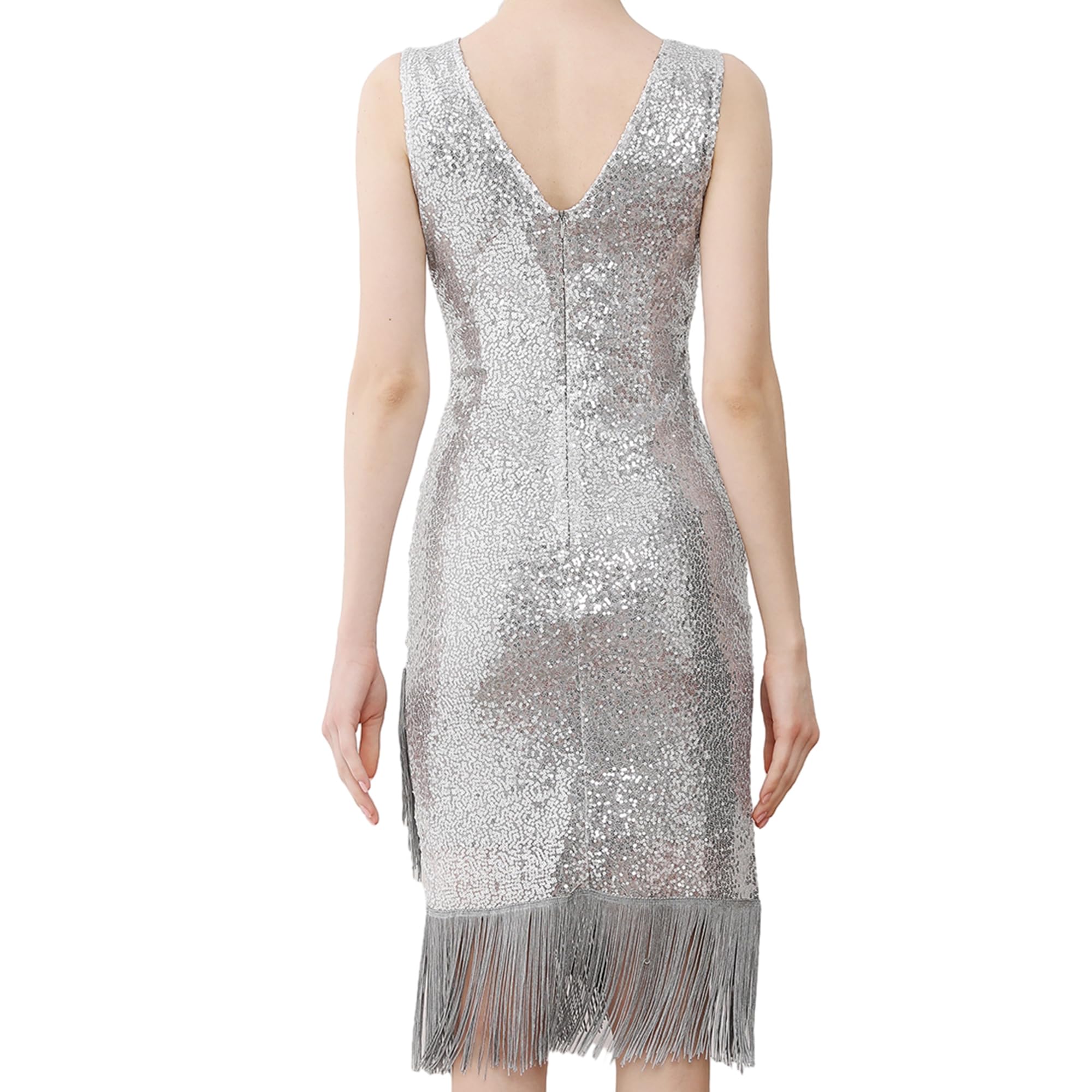 MUNAFIE Robe des années 20 à paillettes avec franges, col en V pour femme Gatsby Charleston Flapper des années 1920, robe de fête costumée pour femme